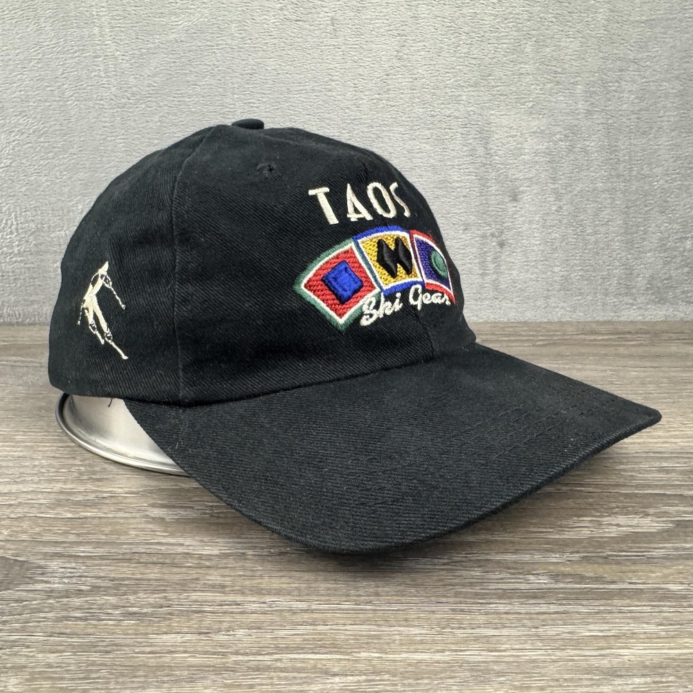 4-AD Hat Cap Strap Back Black Embroidered Taos Ski Gear Cotton One Size Mens